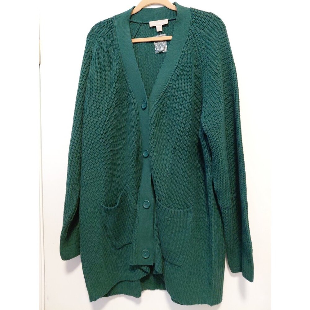 Woman Within Cardigan Button Front Pockets V-Neck Forrest Green 2X